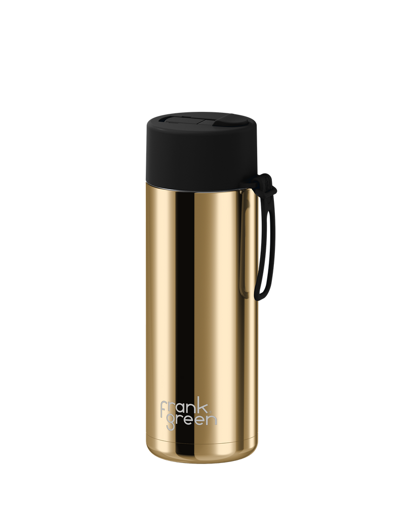 Frank Green Chrome Gold Ceramic Reusable Bottle with Midnight Flip Straw Lid 595ml (20oz)