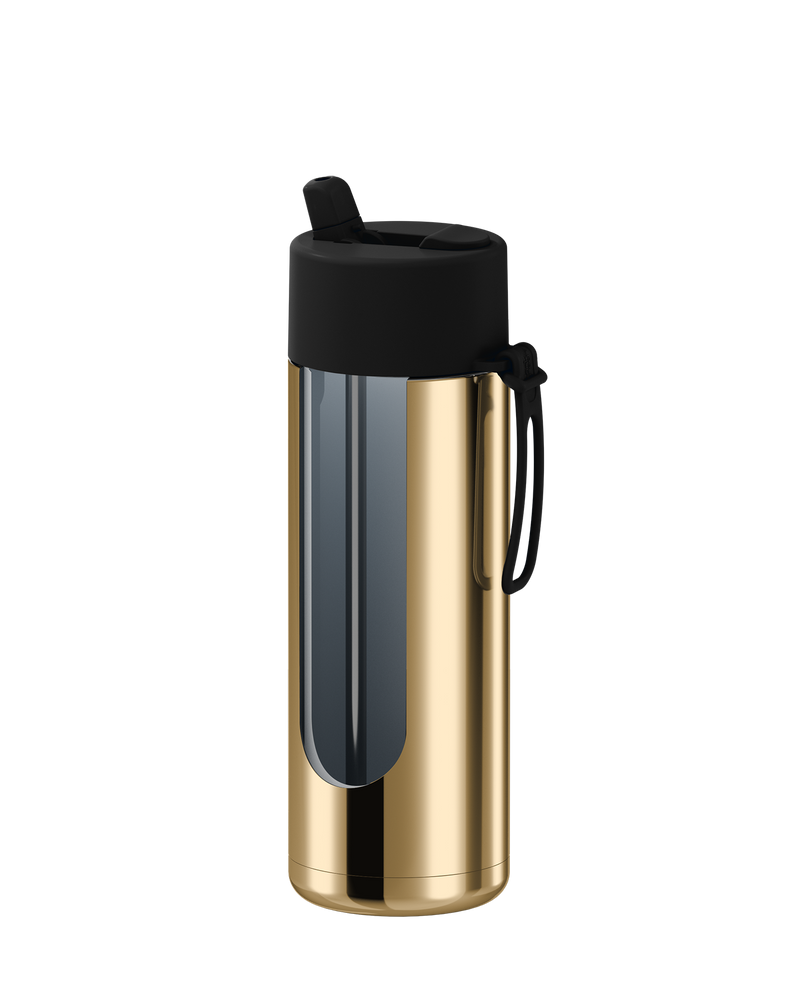 Frank Green Chrome Gold Ceramic Reusable Bottle with Midnight Flip Straw Lid 595ml (20oz)