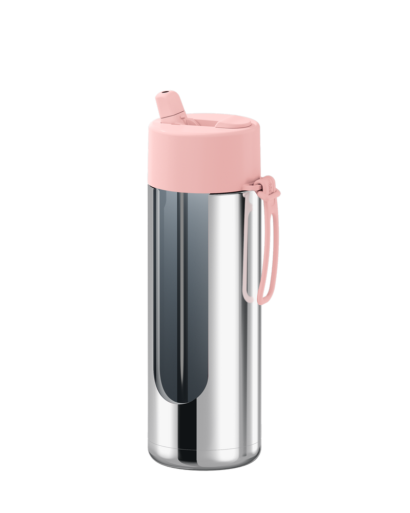 Frank Green Chrome Silver Ceramic Reusable Bottle with Blushed Flip Straw Lid 595ml (20oz)