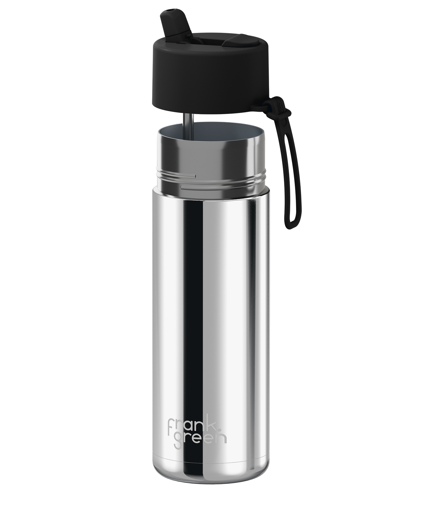 Frank Green Chrome Silver Ceramic Reusable Bottle with Midnight Flip Straw Lid 595ml (20oz)