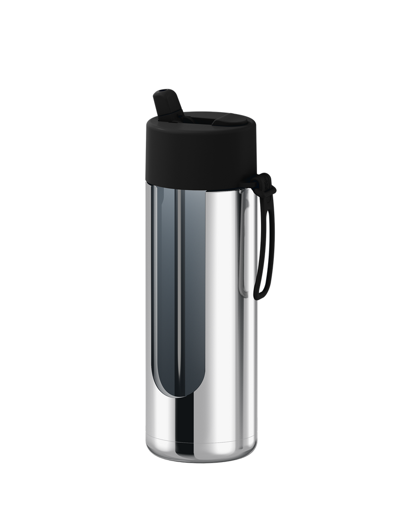 Frank Green Chrome Silver Ceramic Reusable Bottle with Midnight Flip Straw Lid 595ml (20oz)