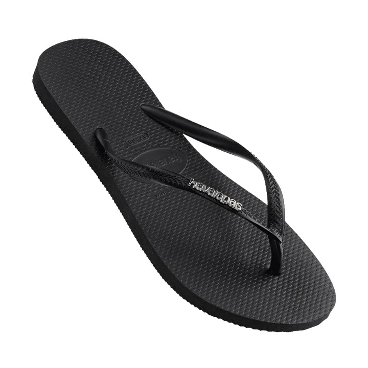 Havaianas Slim Logo Metallic Flip Flops - Black / Silver