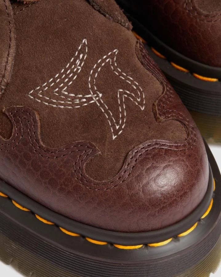 Dr Martens Devon Suede Quad - Dark Brown Classic Pull Up Reptile Emboss & Dark Brown E.H