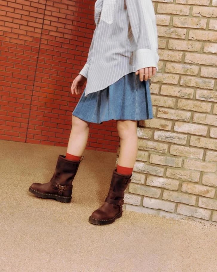 Dr. Martens Anistone Hi Pull On Boot - Dark Brown Burnished Waxy Pull Up