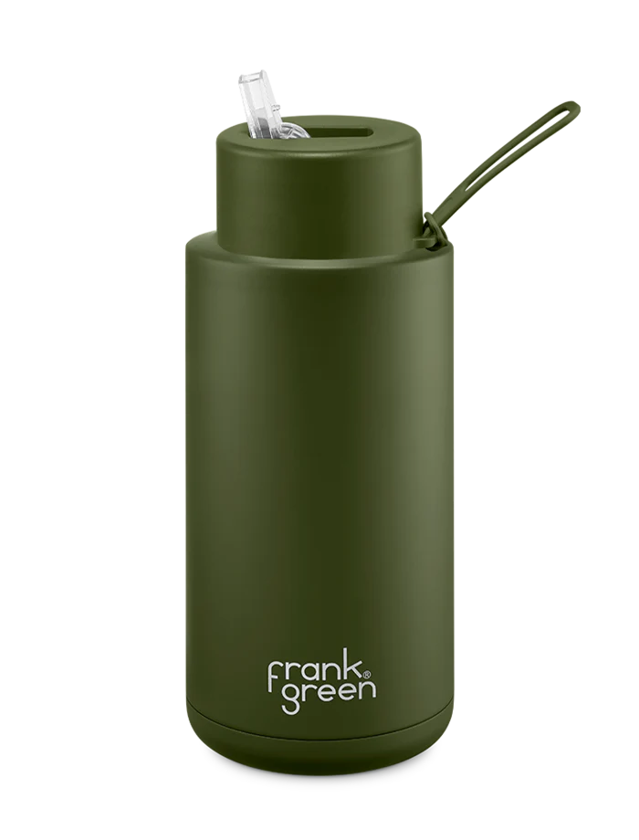Frank Green Khaki Ceramic Reusable Bottle with Straw Lid 1,000ml (34oz)