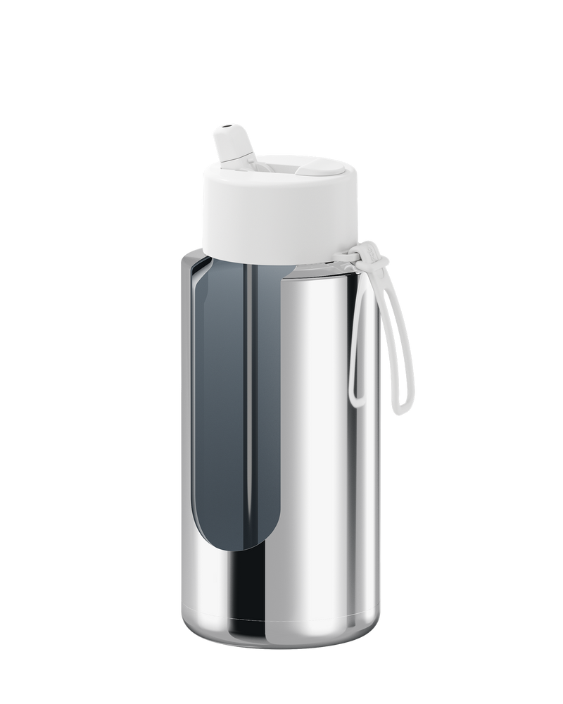 Frank Green Chrome Silver Ceramic Reusable Bottle with Cloud Flip Straw Lid 1000ml (34oz)