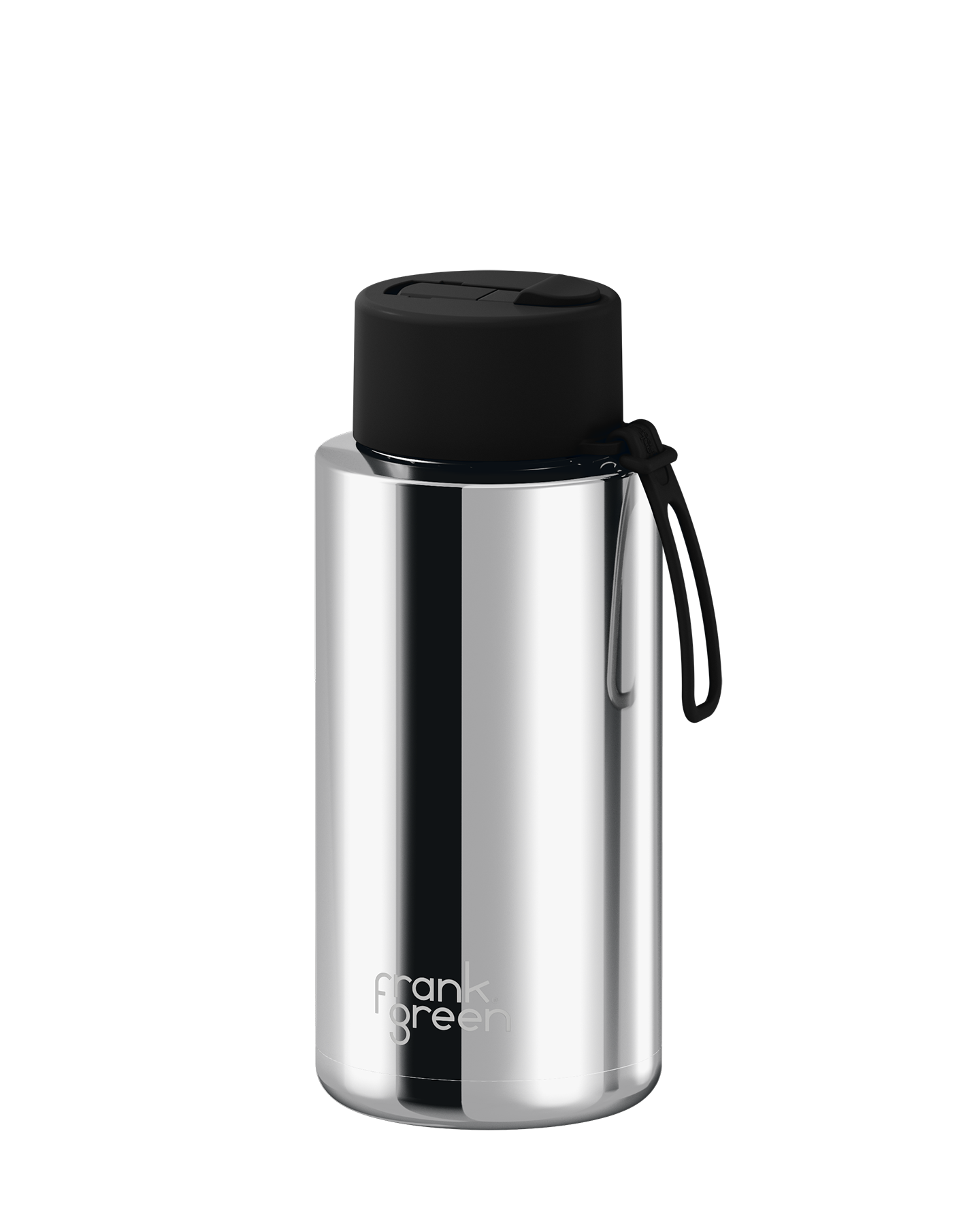 Frank Green Chrome Silver Ceramic Reusable Bottle with Midnight Flip Straw Lid 1000ml (34oz)