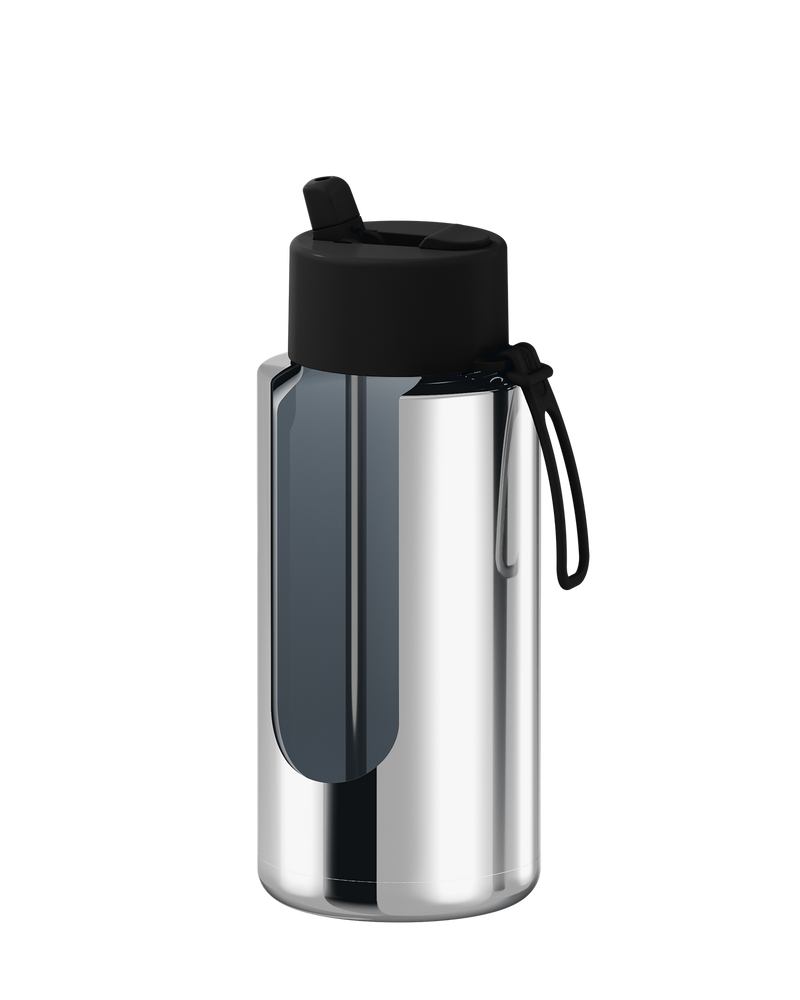 Frank Green Chrome Silver Ceramic Reusable Bottle with Midnight Flip Straw Lid 1000ml (34oz)