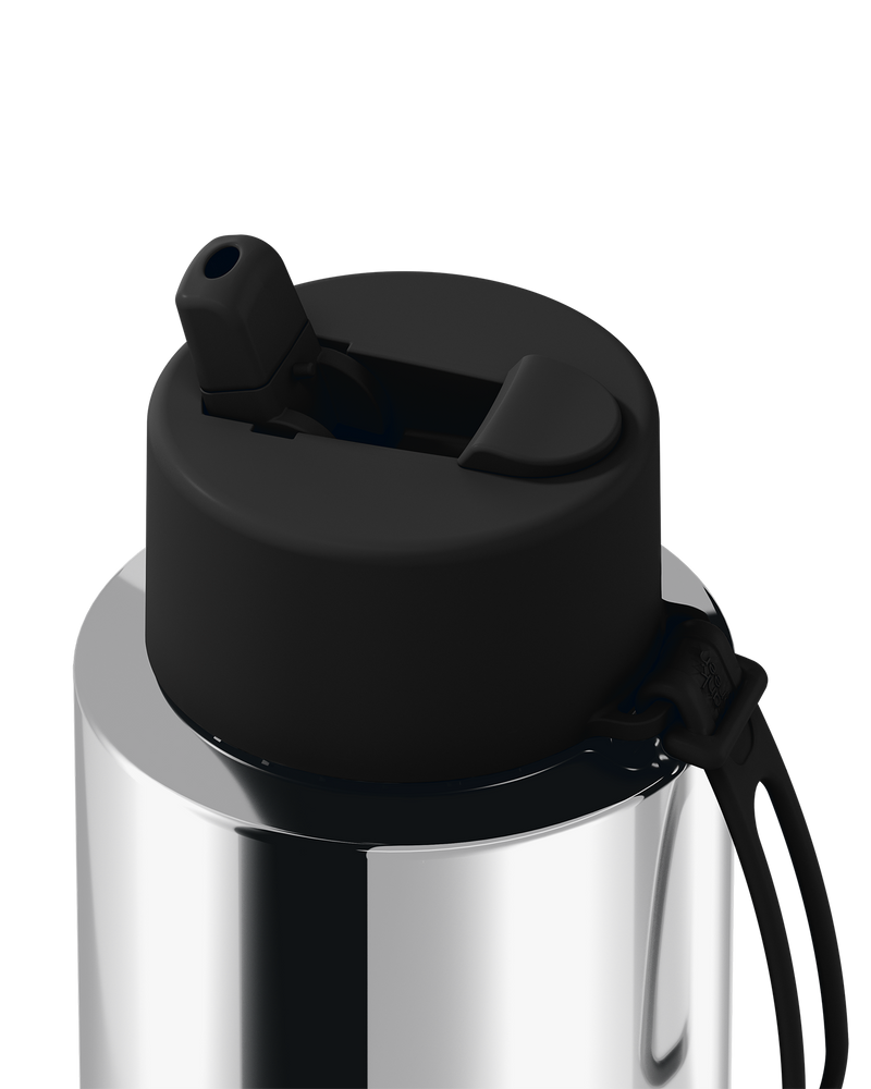 Frank Green Chrome Silver Ceramic Reusable Bottle with Midnight Flip Straw Lid 1000ml (34oz)