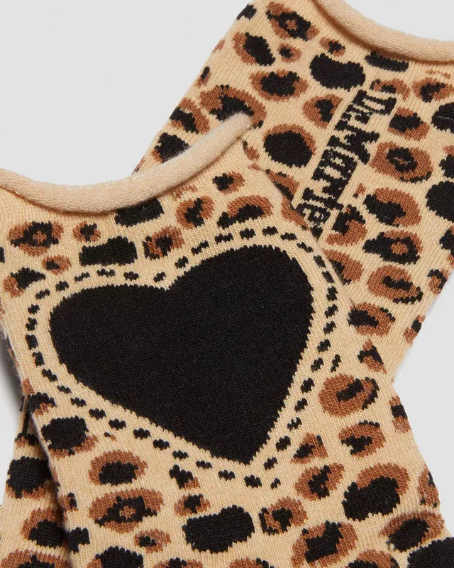 Dr. Martens Heart Organic Cotton Blend Socks - Light Tan / Mini Leopard Spot Print