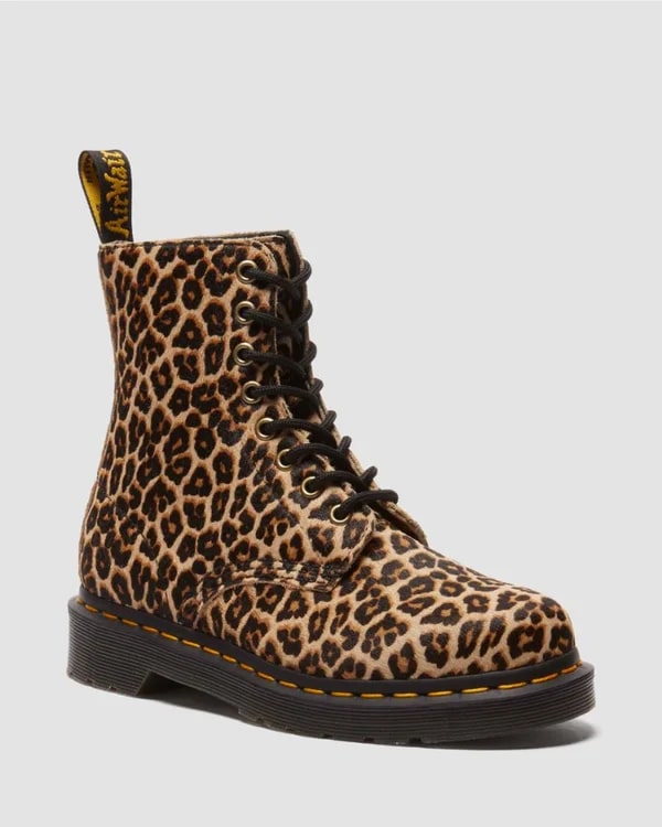 Dr. Martens 1460 Pascal 8 Eye Boot - Light Tan Mini Leopard Spot Hair On
