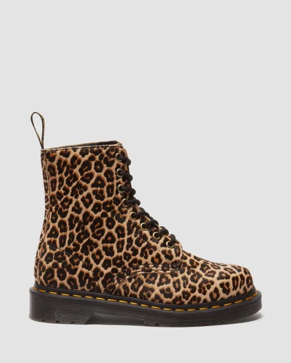 Dr. Martens 1460 Pascal 8 Eye Boot - Light Tan Mini Leopard Spot Hair On
