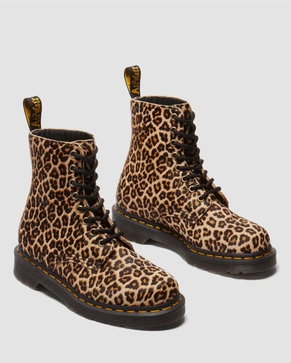 Dr. Martens 1460 Pascal 8 Eye Boot - Light Tan Mini Leopard Spot Hair On