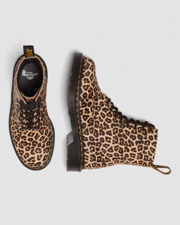 Dr. Martens 1460 Pascal 8 Eye Boot - Light Tan Mini Leopard Spot Hair On