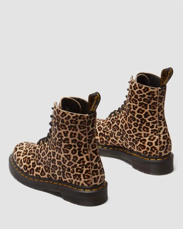 Dr. Martens 1460 Pascal 8 Eye Boot - Light Tan Mini Leopard Spot Hair On