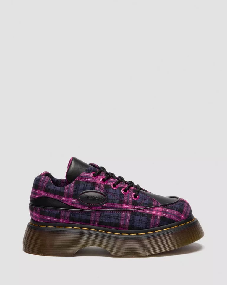 Dr. Martens Buzz 5 Eye Shoe - Black Pink Multi Tartan Woven Sendal