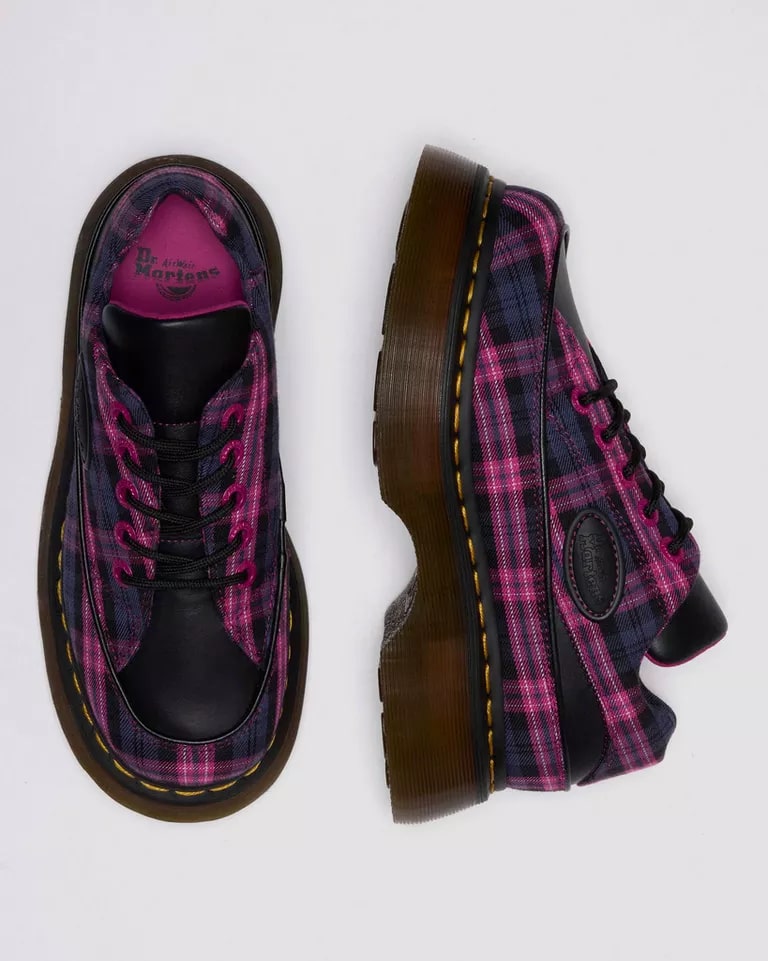 Dr. Martens Buzz 5 Eye Shoe - Black Pink Multi Tartan Woven Sendal