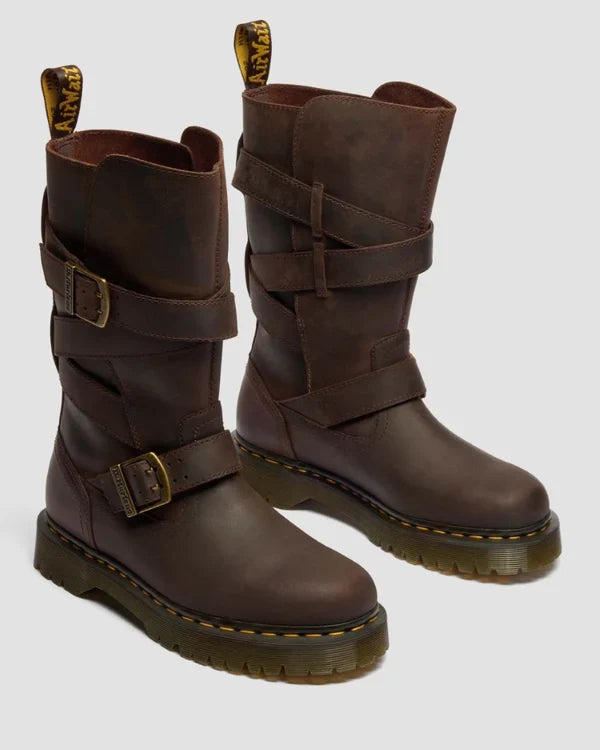 Dr. Martens Anistone Strap High Leather Boot - Dark Brown Crazy Horse