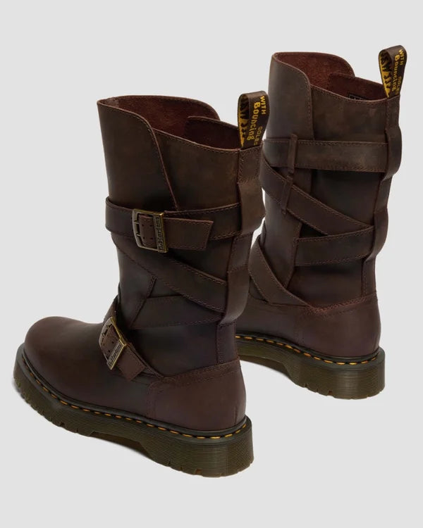 Dr. Martens Anistone Strap High Leather Boot - Dark Brown Crazy Horse