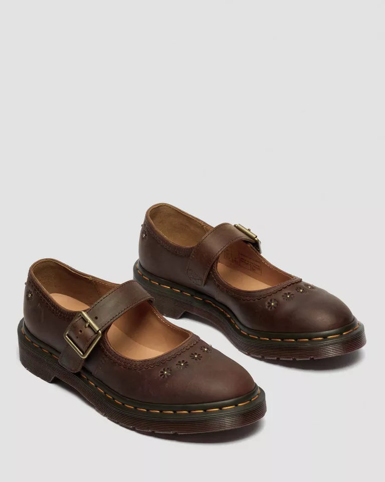 Dr. Martens Mary Jane Flower - Dark Brown Crazy Horse