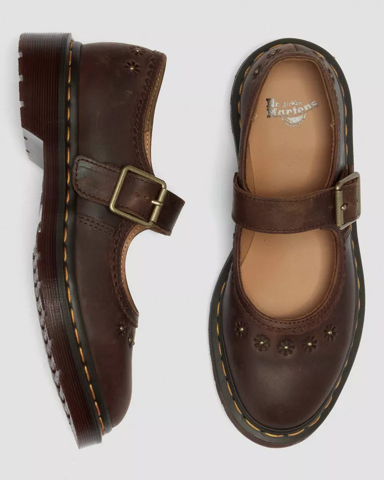 Dr. Martens Mary Jane Flower - Dark Brown Crazy Horse