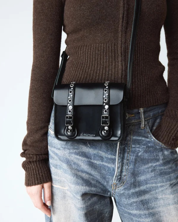 Dr. Martens 7" Leather Studded Satchel - Black Polished Smooth