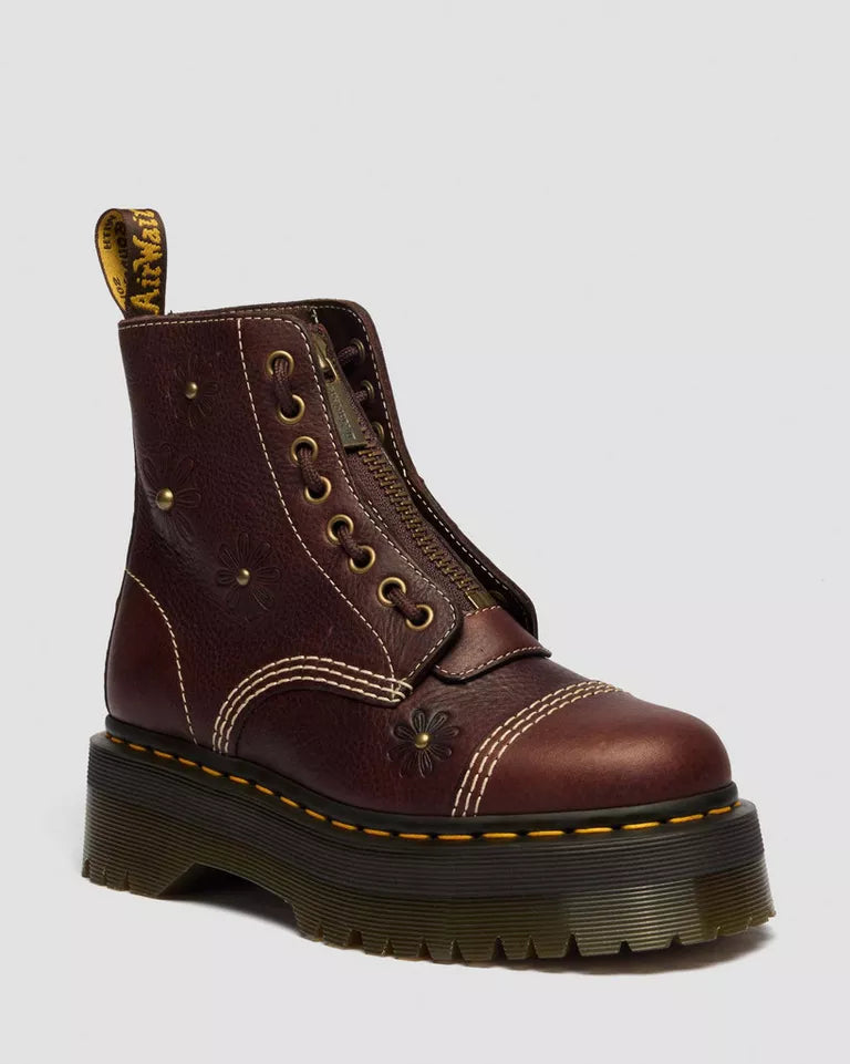 Dr. Martens Sinclair Flower 8 Eye Platform Leather Boot - Dark Brown Grizzly