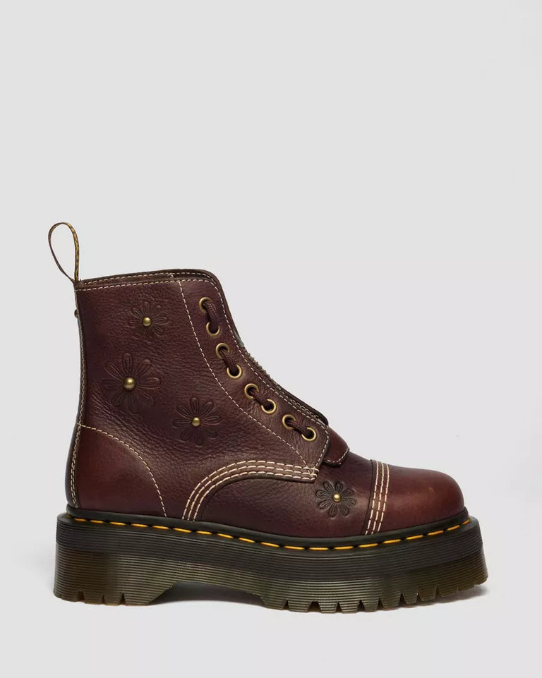 Dr. Martens Sinclair Flower 8 Eye Platform Leather Boot - Dark Brown Grizzly