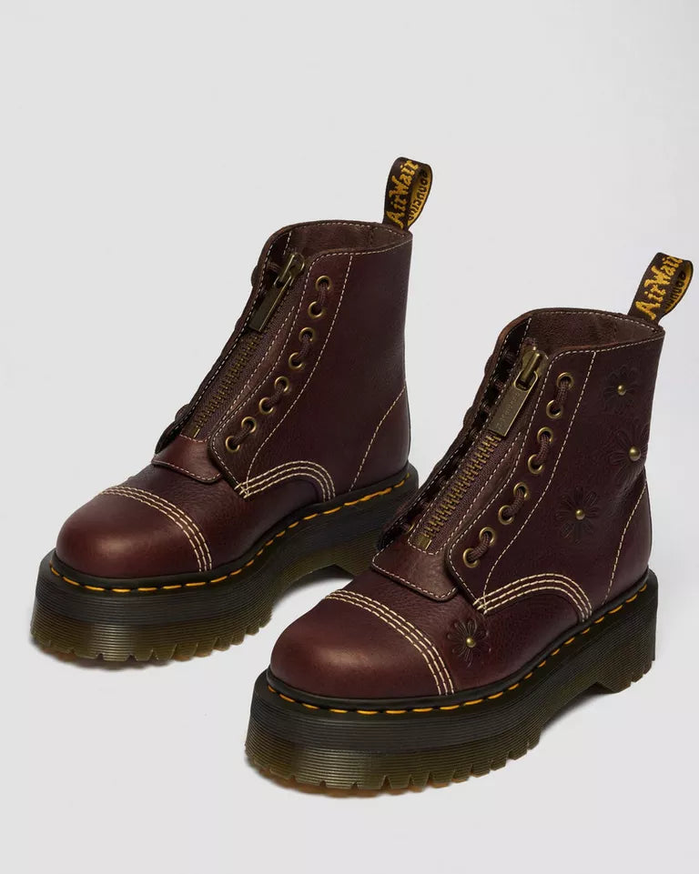 Dr. Martens Sinclair Flower 8 Eye Platform Leather Boot - Dark Brown Grizzly