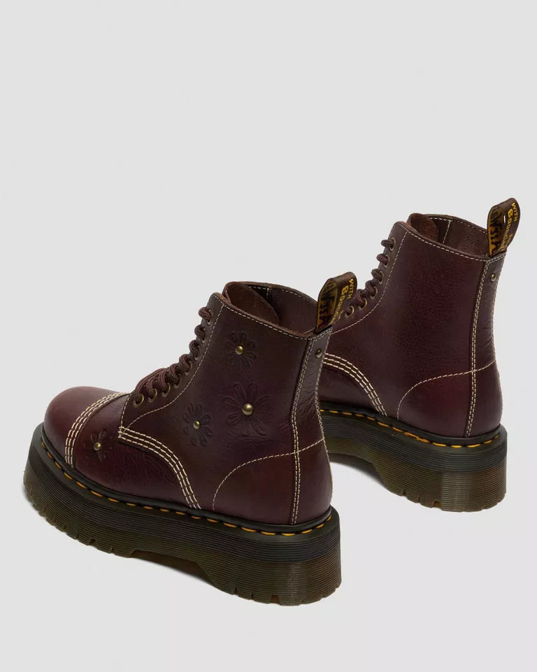 Dr. Martens Sinclair Flower 8 Eye Platform Leather Boot - Dark Brown Grizzly