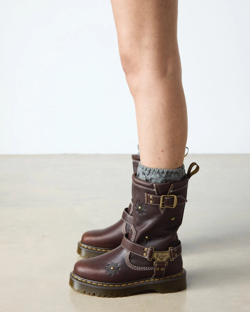Dr. Martens Anistone Hi Flower Rigger Boot - Dark Brown Grizzly