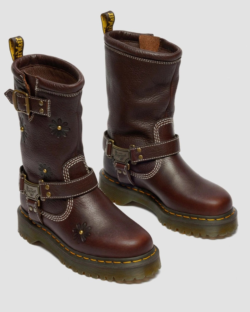 Dr. Martens Anistone Hi Flower Rigger Boot - Dark Brown Grizzly