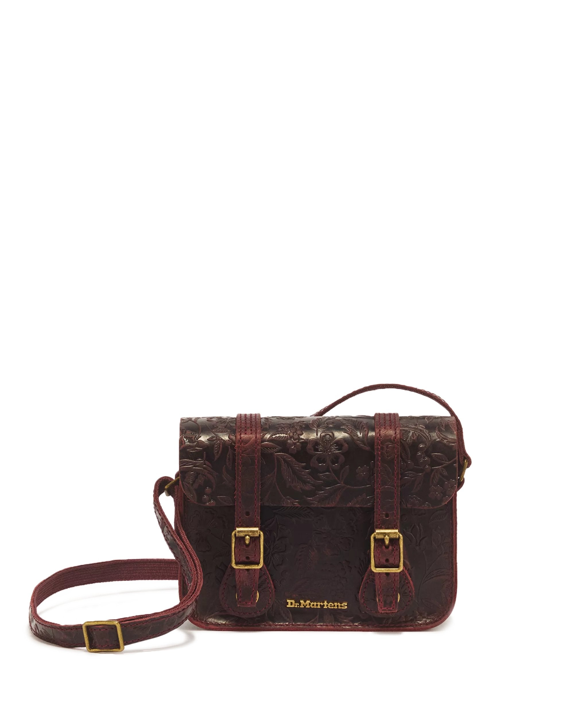Dr. Martens 7" Leather Satchel - Cherry Red Crazy Horse Floral Emboss