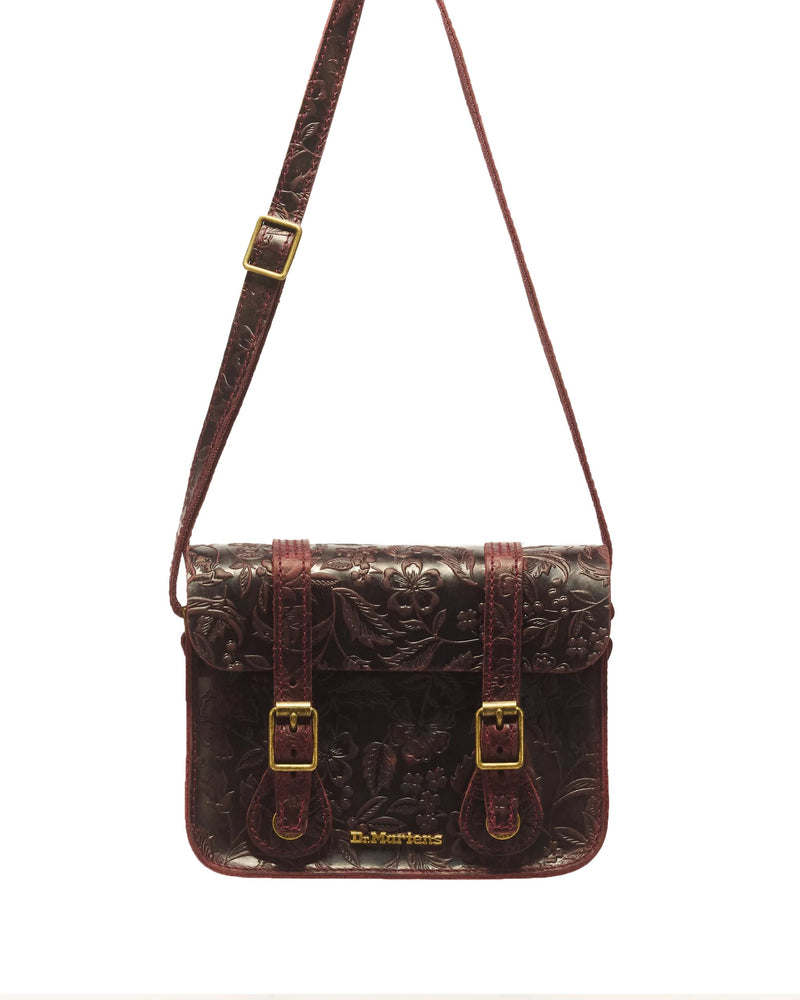 Dr. Martens 7" Leather Satchel - Cherry Red Crazy Horse Floral Emboss
