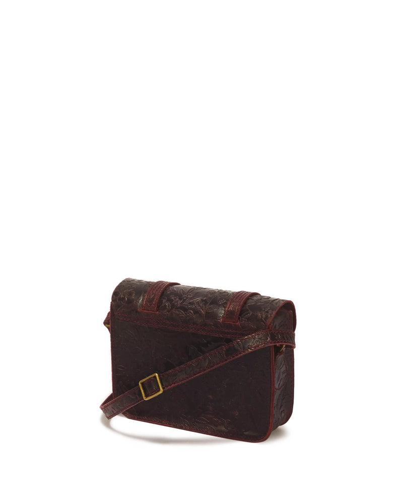 Dr. Martens 7" Leather Satchel - Cherry Red Crazy Horse Floral Emboss