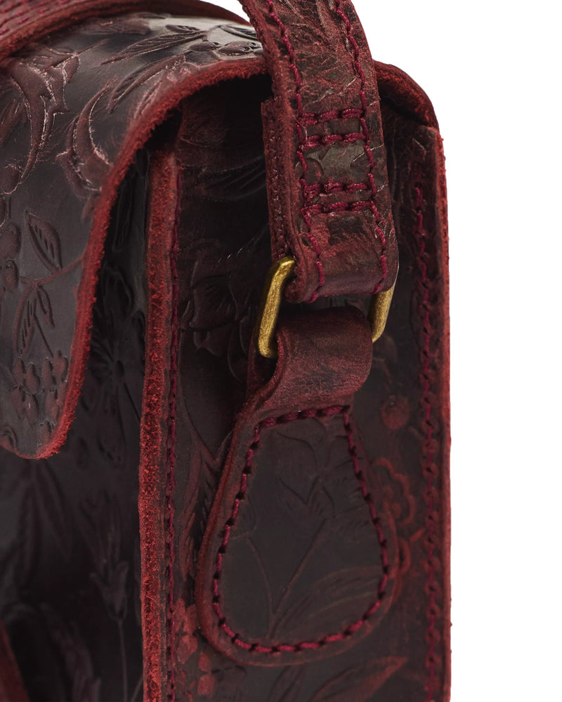 Dr. Martens 7" Leather Satchel - Cherry Red Crazy Horse Floral Emboss