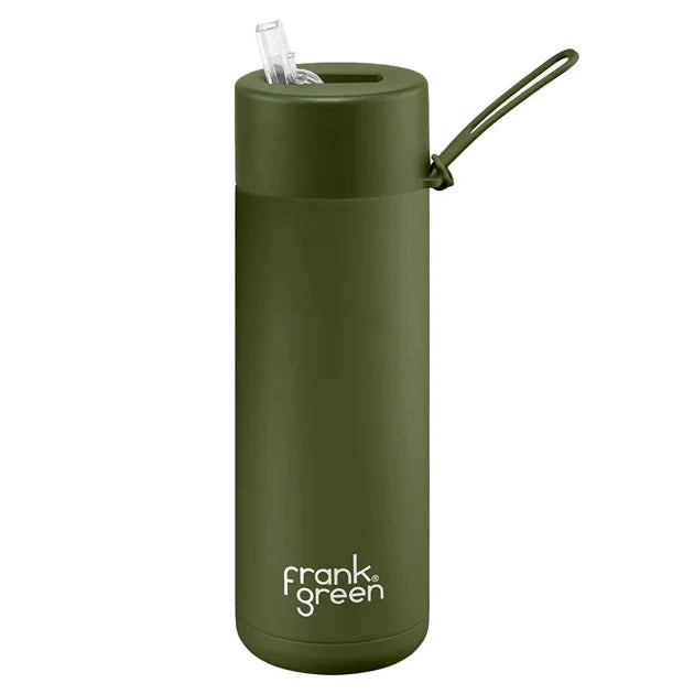 Frank Green Khaki Ceramic Reusable Bottle with Straw Lid 595mL (20oz)