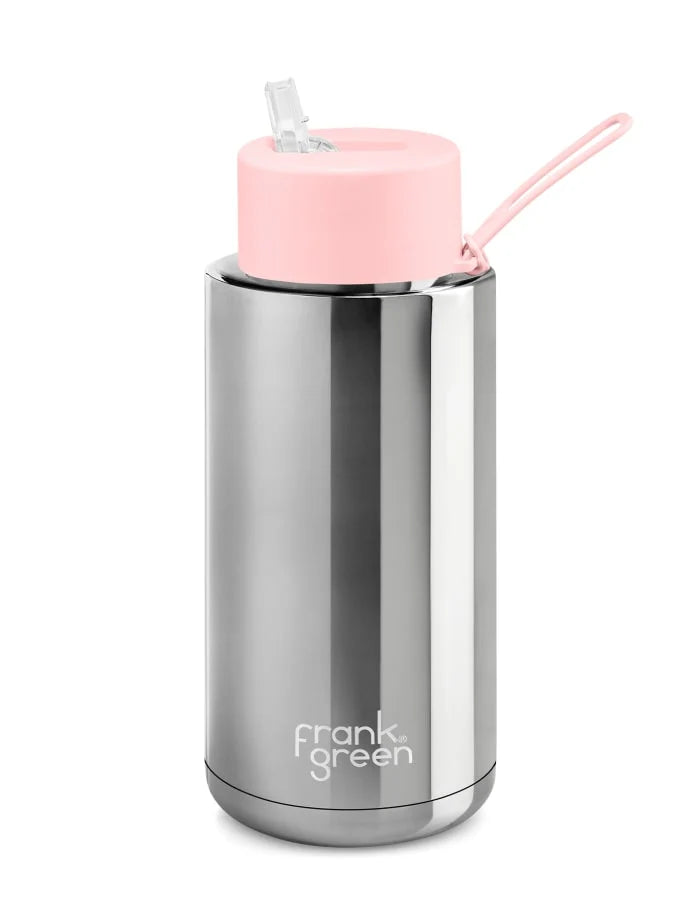 Frank Green Chrome Silver Ceramic Reusable Bottle with Straw Lid 1,000ml (34oz)