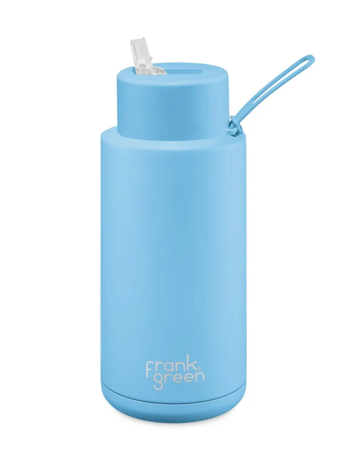 Frank Green Sky Blue Ceramic Reusable Bottle with Straw Lid 1,000ml (34oz)