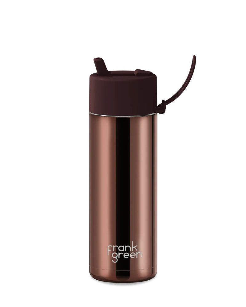 Frank Green Chocolate Chrome Ceramic Reusable Bottle with Chocolate Flip Straw Lid 595ml (20oz)