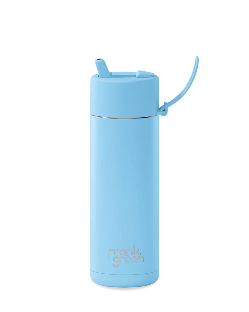 Frank Green Sky Blue Ceramic Reusable Bottle with Flip Straw Lid 595ml (20oz)