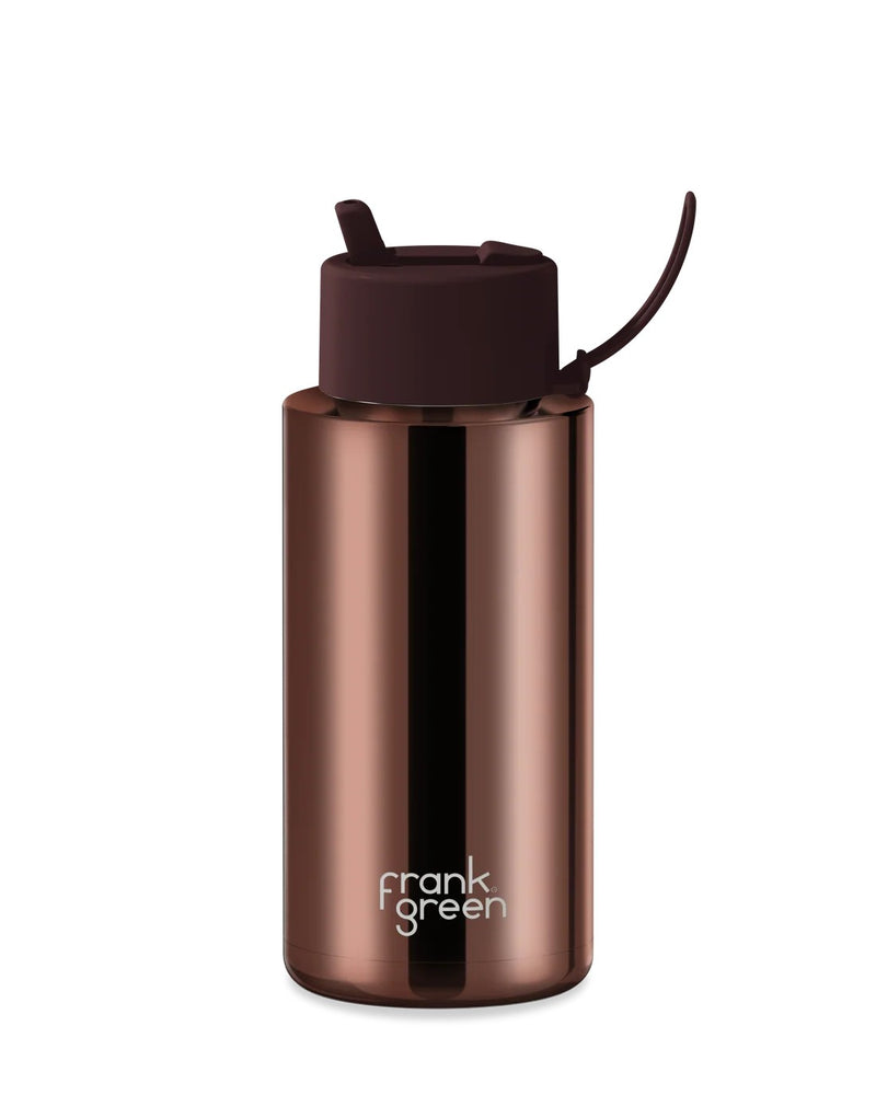 Frank Green Chocolate Chrome Ceramic Reusable Bottle with Chocolate Flip Straw Lid 1000ml (34oz)