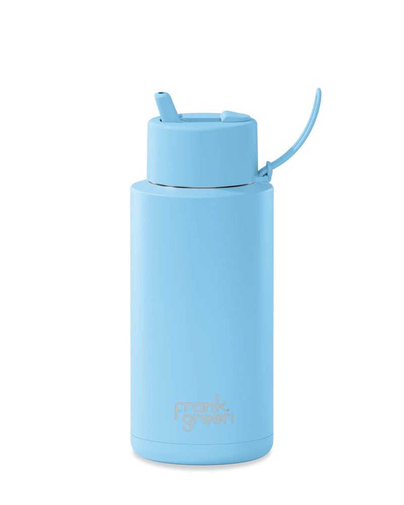 Frank Green Sky Blue Ceramic Reusable Bottle with Flip Straw Lid 1000ml (34oz)