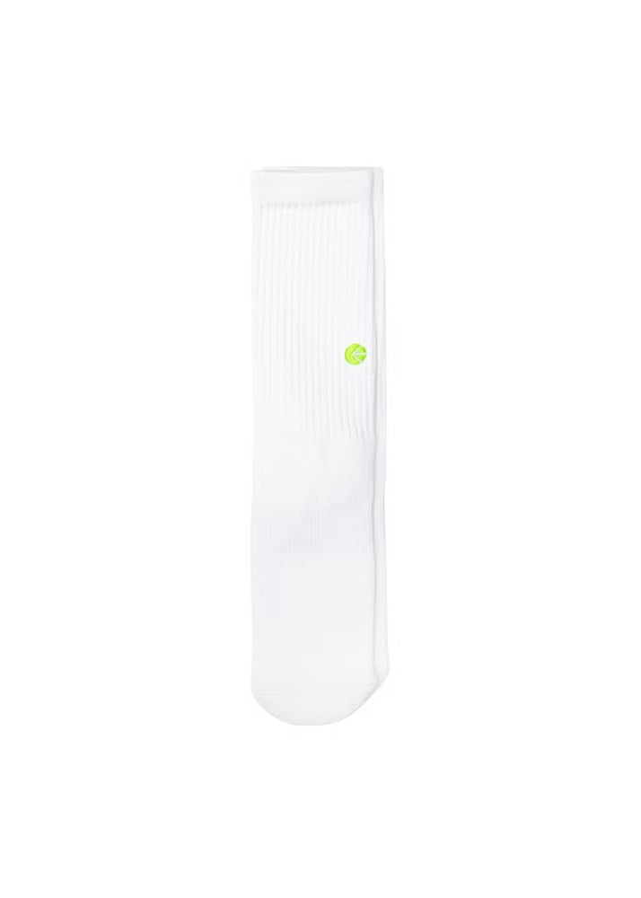 Ethika Boys White Crew Sock - Flo Green Logo