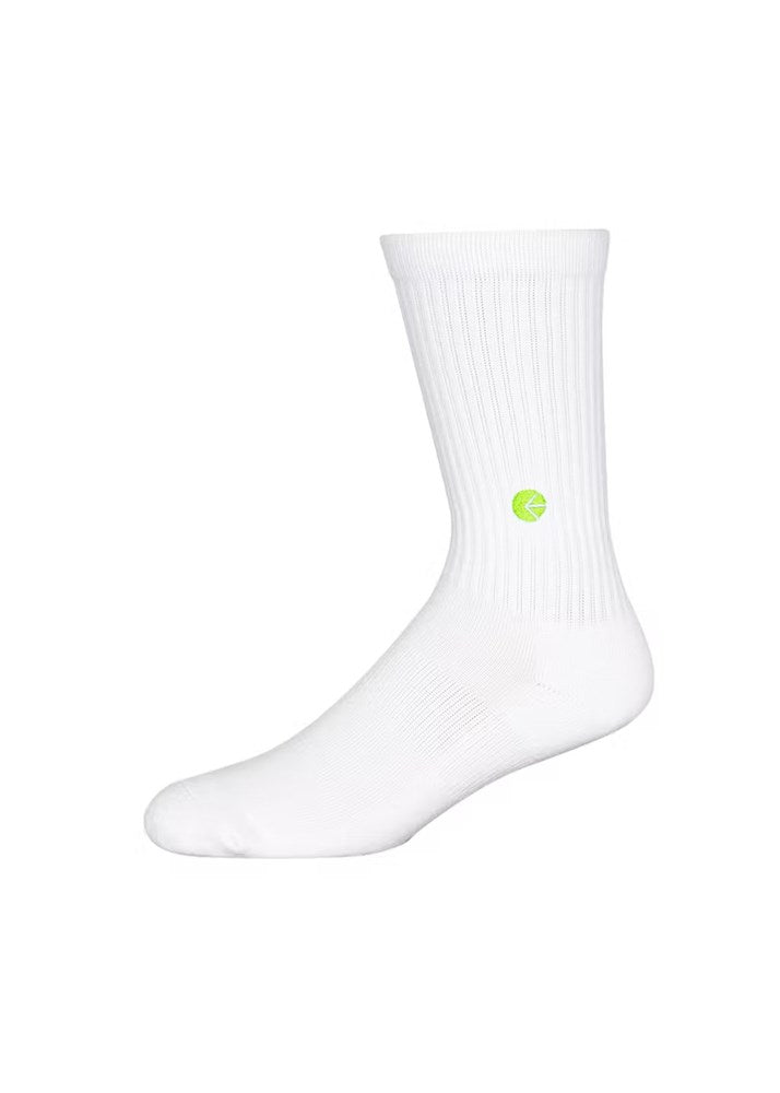 Ethika Boys White Crew Sock - Flo Green Logo