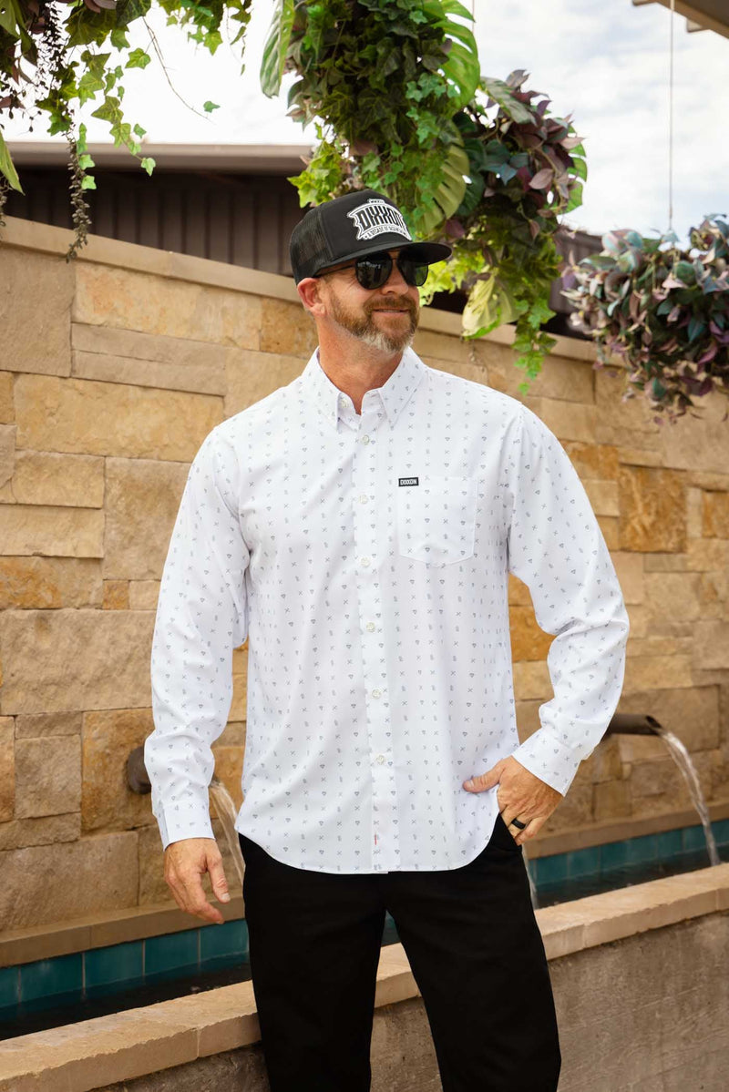 Dixxon 702 Long Sleeve Party Shirt - White/Grey