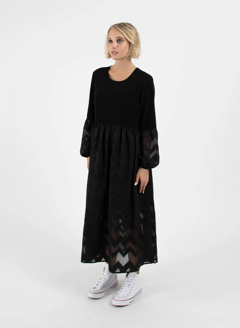 Federation Sheer Tier Dress - Black