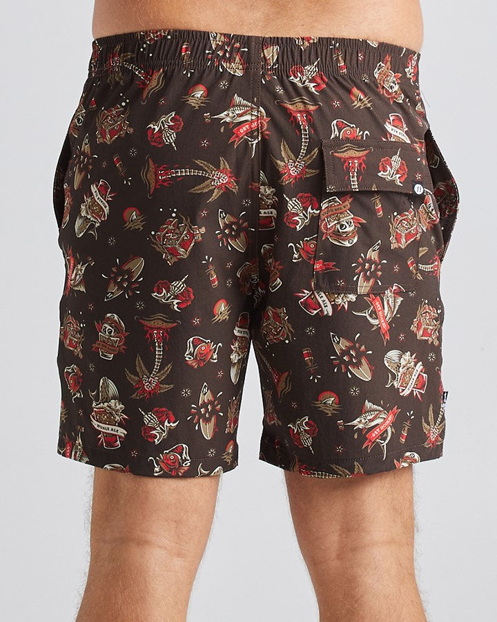 The Mad Hueys Hueys Tattoo Volley Short 18"