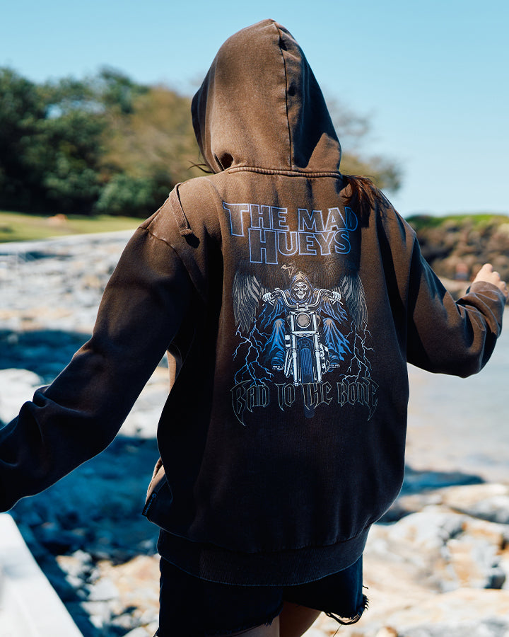 The Mad Hueys BAD TO THE BONE| WOMENS HOODED PULLOVER
