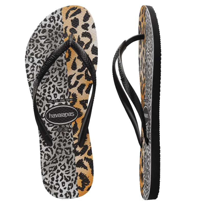 Havaianas Slim Mixed Print Flip Flops Sand Grey Leopard
